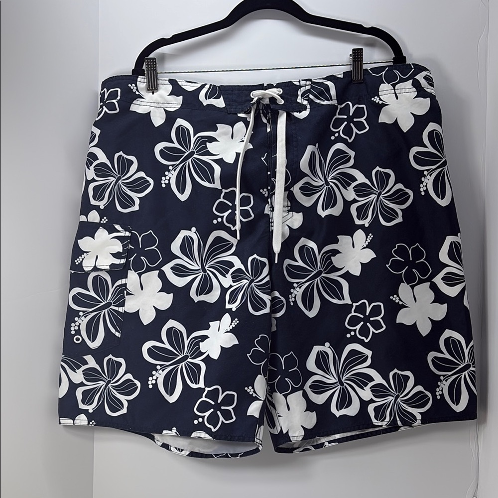 Joe Boxer Navy and White Floral Swim Trunks